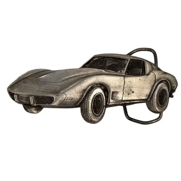 Vintage 1979 Corvette Belt Buckle Bergamot Brass Works Made USA Silver Tone Car - Picture 2 of 5